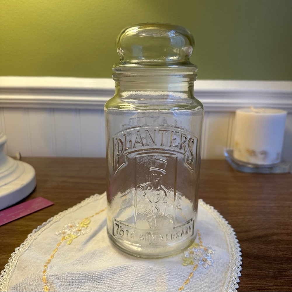 Vintage 1981 Planters Peanuts 75th Anniversary Glass Jar with Lid